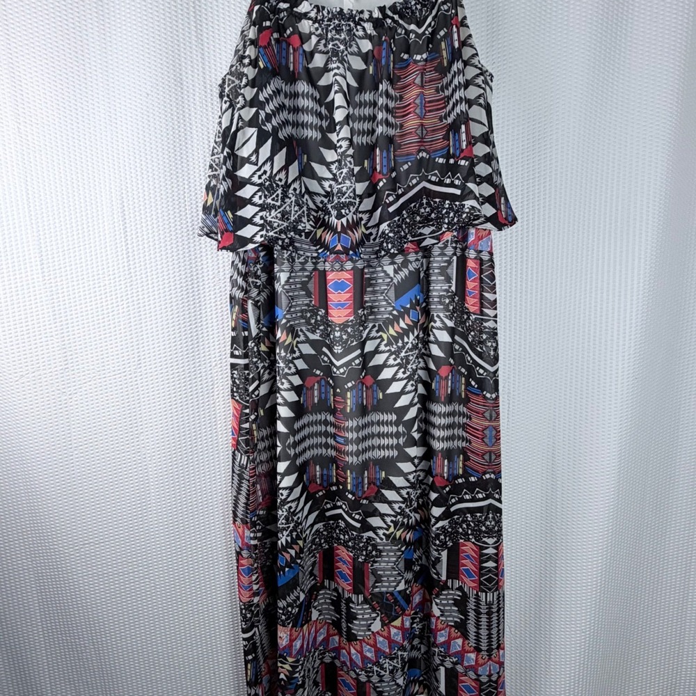NY Collection Woman Geometric Tribal Print Maxi Dress Black Red 2X Sleeveless - Picture 9 of 10